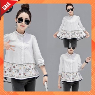 [sẵn] Áo thêu có cổ tay lửng xòe đẹp - Béo Tròn Shop