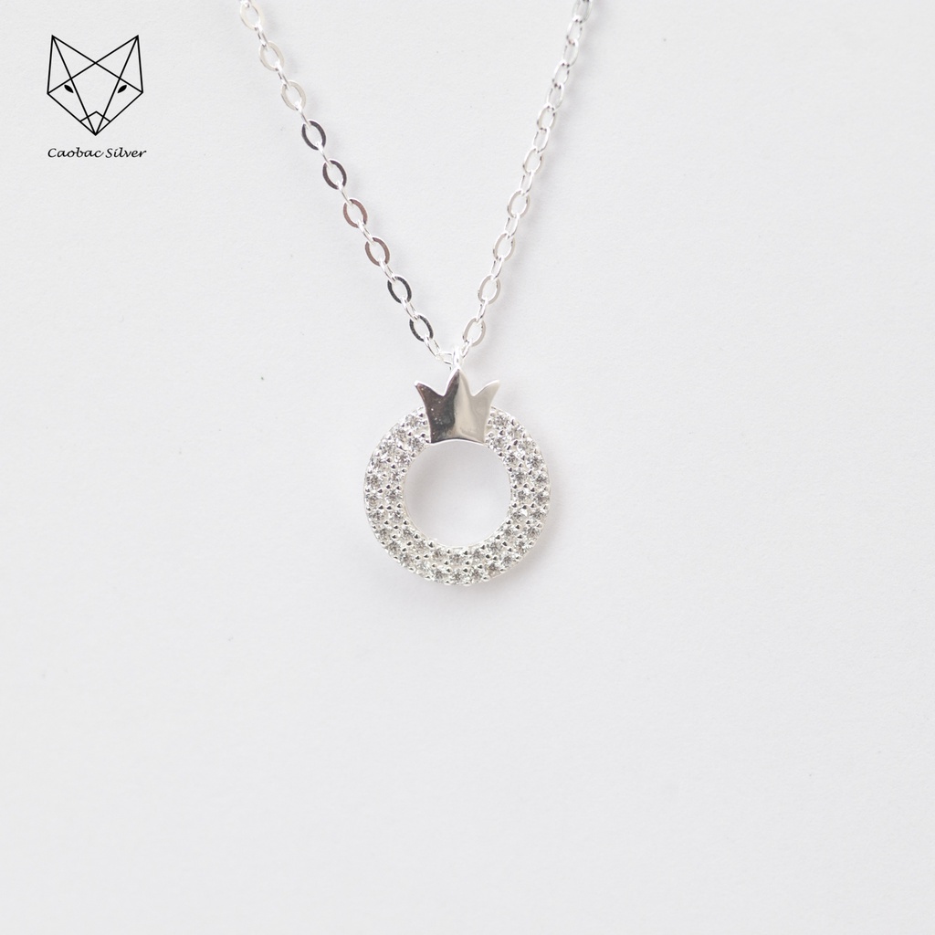 Dây Chuyền Bạc Ta Cao Cấp CaoBac Silver Tròn Rỗng Họa Tiết Vương Miện Thiết Kế Trang Trọng Dàng Tặng Riêng Cho Bạn Nữ