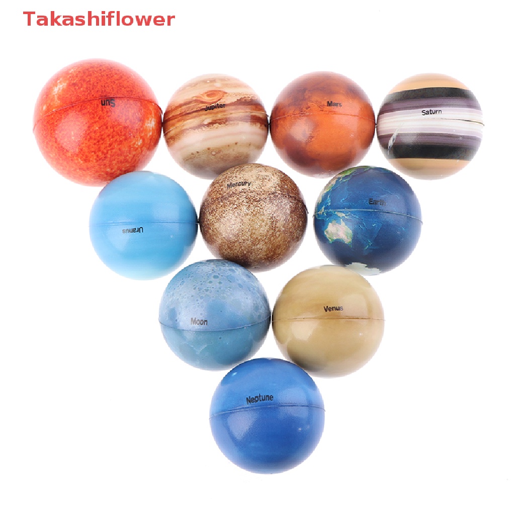 (Takashiflower) 9 Cục Nắn Bóp Hình Tám Hành Tinh Mặt Trời Mặt Trăng Ngôi Sao Bằng Xốp PU Mềm 6.3