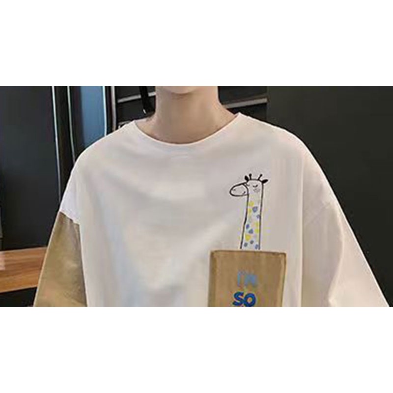 Áo Thun Tay Ngắn Cổ Tròn Dáng Rộng In Họa Tiết Màu Sắc Tương Phản Thời Trang Mùa Hè Cho Nam