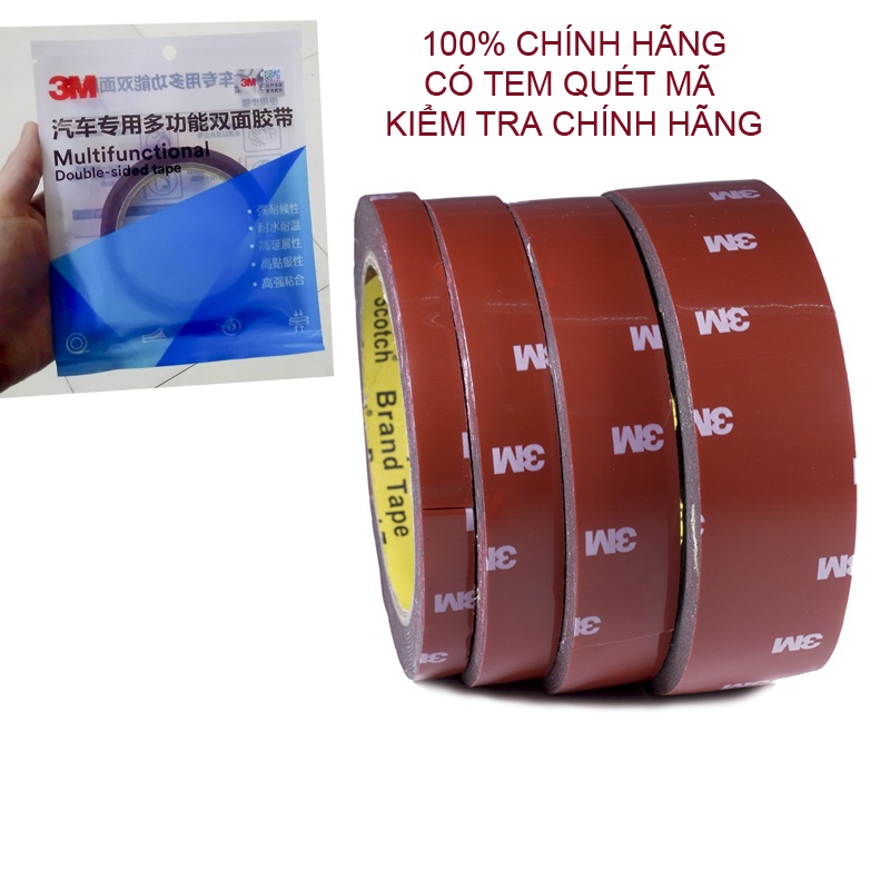 Băng Keo Dán Cường Lực 2 Mặt 3M (nhiều size - cuộn dài 3 mét)