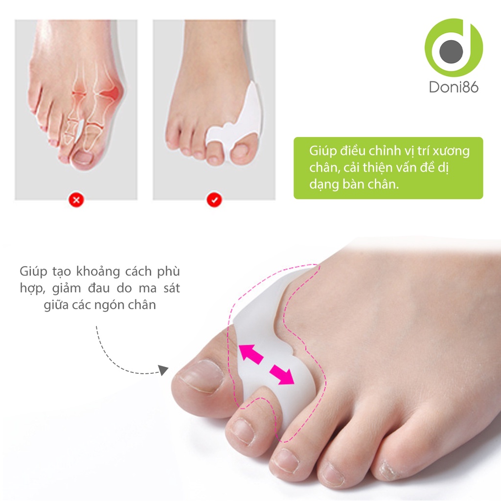Bộ 2 miếng silicone bảo vệ định hình ngón chân cái, tách ngón chân chất liệu Silicone - Doni - DOPK281