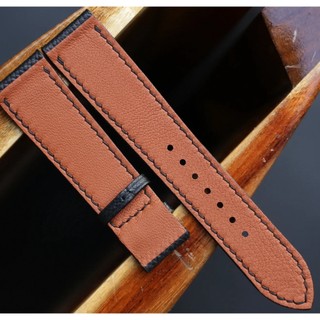 Dây da đồng hồ handmade Da epsom đen