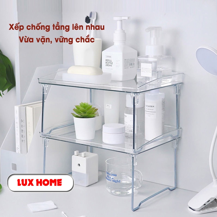 Kệ để đồ trong suốt đa năng mặt acrylic trong suốt có thể xếp chồng thành 2,3 tầng, giá kệ để đồ dùng học tập LUXHOME