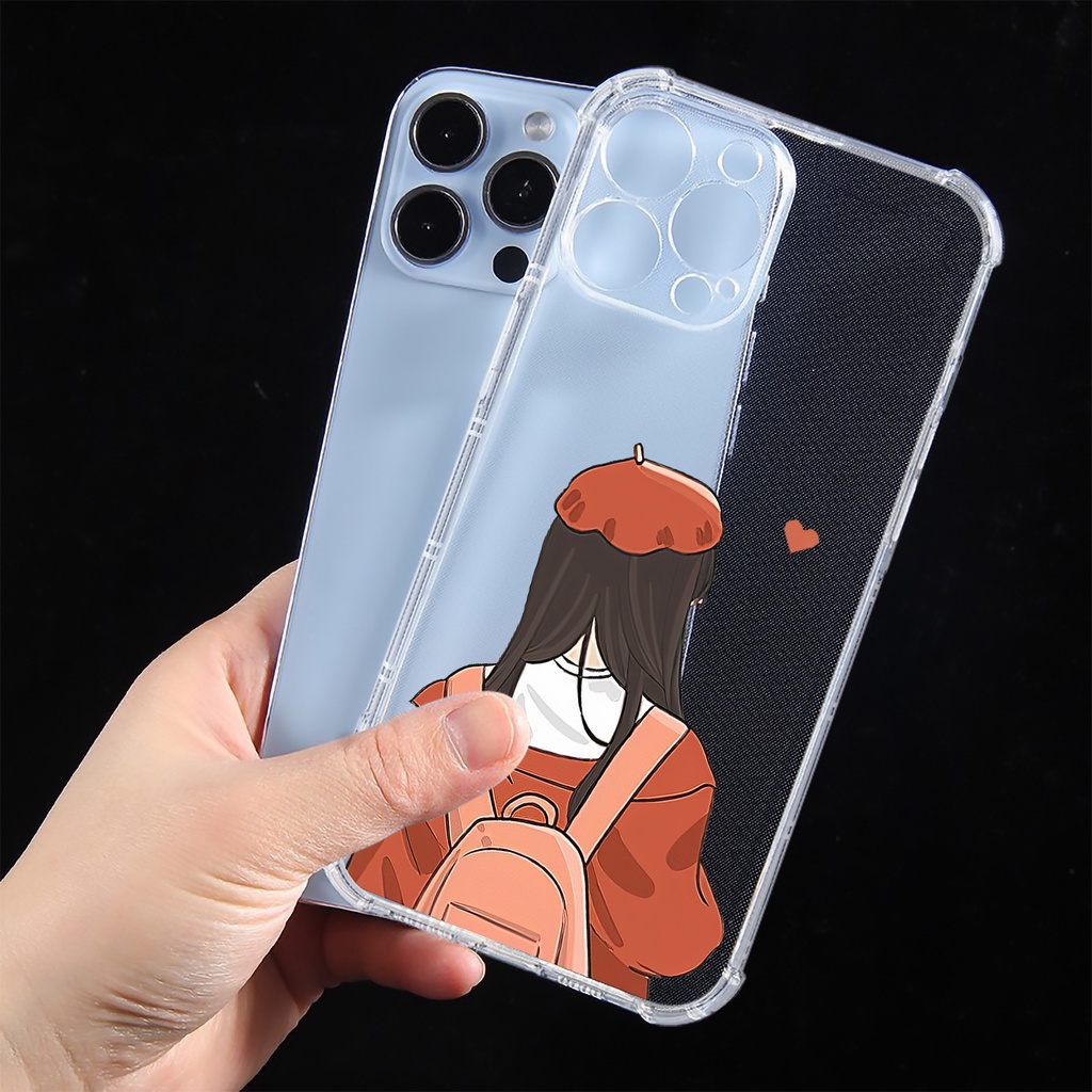 Ốp lưng iphone chống sốc nam nữ đội mũ cho iphone 11 13 pro max 14 12 pro max mini x xr xs max 6 s 7 8 plus