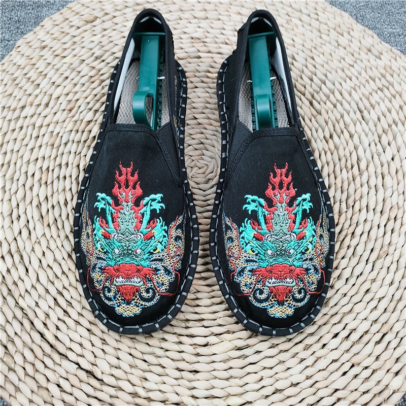 Giày Lười Vải Canvas Thêu Họa Tiết Phong Cách Trung Hoa Thời Trang Cho Nam Và Nữ