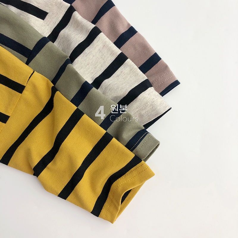 [Babycat] Hàng Có Sẵn Áo Thun Cotton Nguyên Chất Kẻ Sọc Đóng Mắt Đóng Dễ Phối Đồ Thời Trang Xuân Thu Phong Cách Nhật Bản Hàn Quốc Thường Ngày Cho Bé Trai Và Bé Gái