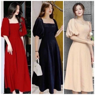 Đầm váy đỏ cổ vuông tay phồng 4 màu, váy dự tiệc, váy noel xuongvnxk vnxk (kèm hình thật)