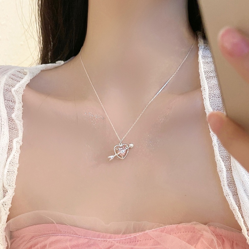 Vòng cổ Mặt Hình Trái Tim Đính Đá Hồng Thiết Kế Tinh Tế Thời Trang Cho Nữ