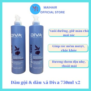 Dầu gội & dầu xả DIVA 750ml x2, dầu gội giữ màu tóc, giúp tóc mềm mượt chắc khỏe