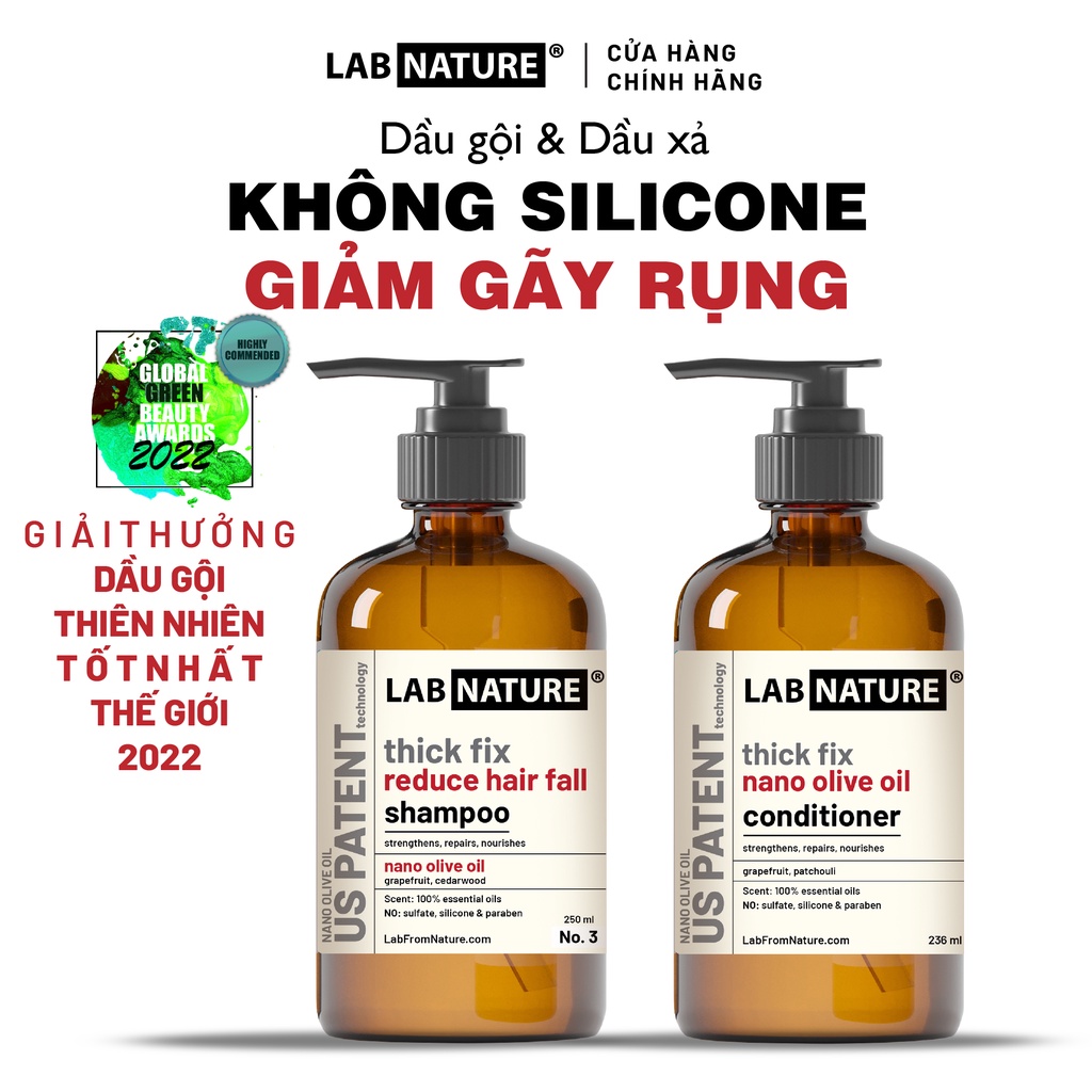 Combo Dầu gội và Dầu xả không Silicone Ngăn rụng tóc Lab Nature No.3 - công nghệ Nano Dầu Olive