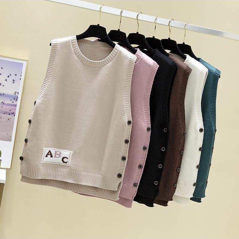 Áo Sweater Dệt Kim Không Tay Cổ Tròn Dáng Rộng Phong Cách Hàn Quốc Thời Trang Xuân Thu Mới Cho Nữ