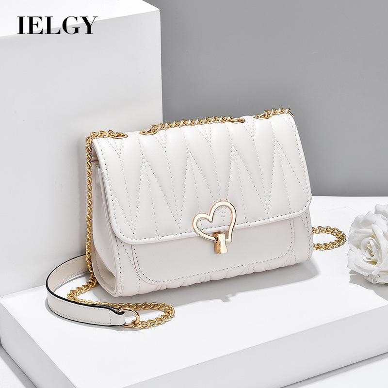 IELGY Túi Đeo Chéo Dây Xích Khóa Kim Loại Hình Trái Tim Phong Cách Hàn Quốc Cho Nữ