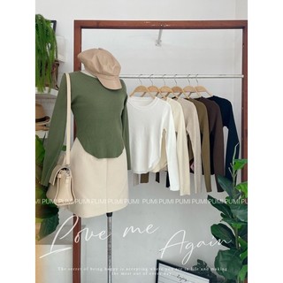 Áo len cổ tròn lai bầu basic nhiều màu freesize Pumi