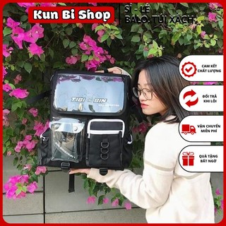 Balo TIBIxBIN chất canvas siêu đẹp có ngăn ngoài trong suốt