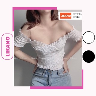 Áo croptop nữ trễ vai tay ngắn kiểu ôm, áo crt ôm đắp chéo ngực siêu dễ thương LIKANO CRT29