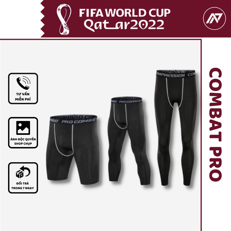 Quần giữ nhiệt nam combat pro legging cao cấp chơi thể thao tập gym đá bóng màu đen