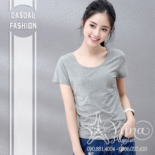 Áo Thun Trơn Cổ Tròn Màu Xám Vải Thái Xịn Đẹp , Áo Thun Nữ Cotton Mịn Mát Shop YUNA