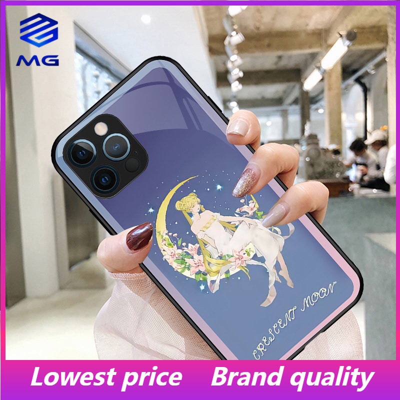Ốp Điện Thoại Mặt Kính Hình Thủy Thủ Mặt Trăng Cho iPhone 14 14max 14promax 13Pro 13Promax 12ProMax 7plus 8plus XR XS X XSMAX 11ProMax