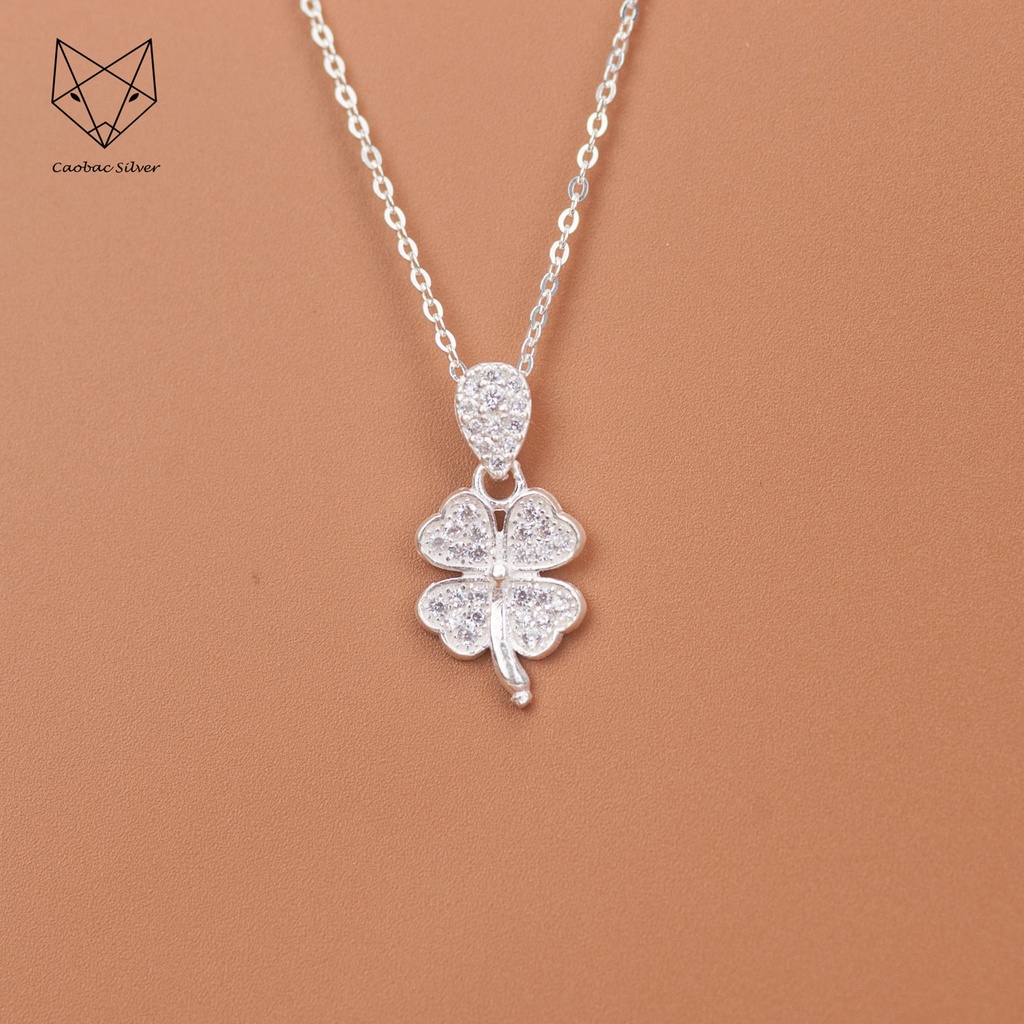 Dây Chuyền Bạc Ta Nữ CaoBac Silver Bốn Lá Đính Đá Lấp Lánh Xinh Xắn Cho Bạn Nữ - Trang Sức Cáo Bạc JEWELLERY