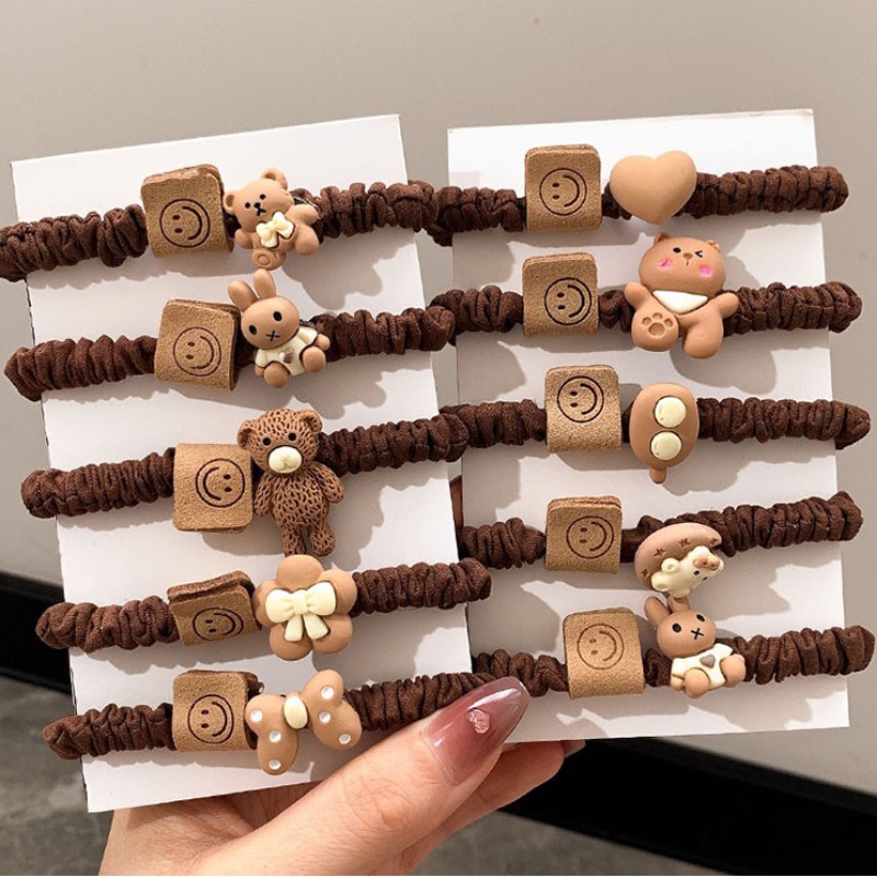 Bộ 3 / 5 Dây Buộc Tóc Cao Su Co Giãn Hình Gấu Dễ Thương Phong Cách Hàn Quốc Cho Nữ