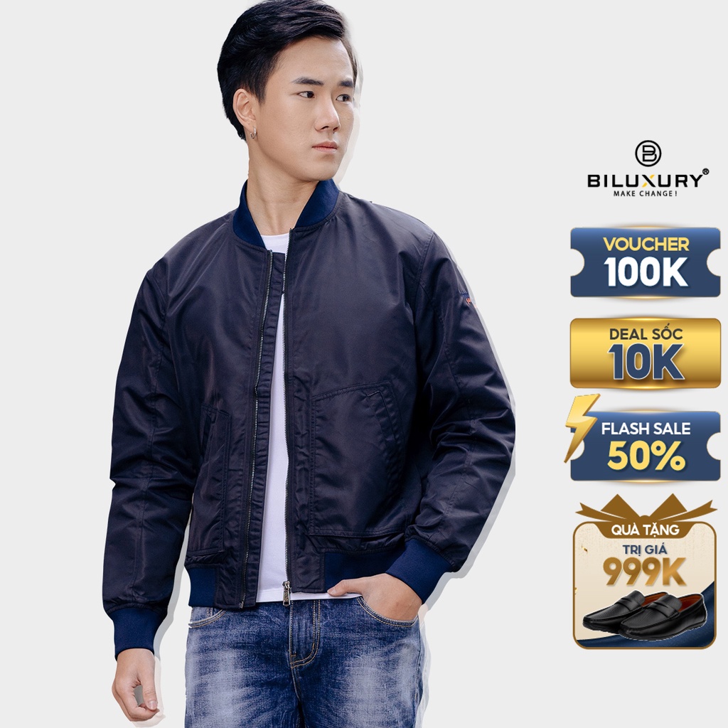 Áo khoác nam bomber Biluxury 4AG2T008 vải gió hai lớp chông nước đẳng cấp Gore-tex