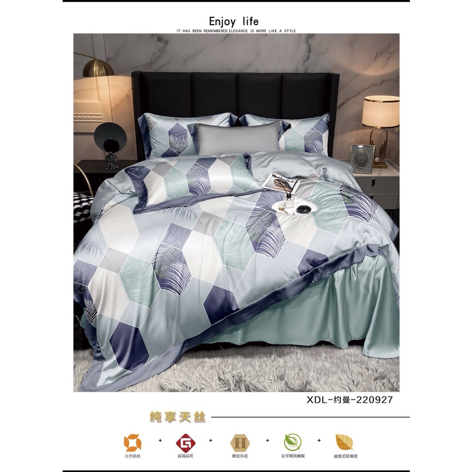 Bộ chăn ga gối lụa tencel 60s( mền trần mặt)