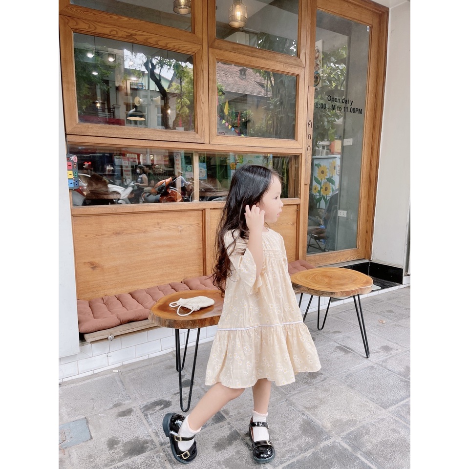 Đầm BabyDoll Bé Gái, Váy BabyDoll Bé Gái Tay Lỡ Họa Tiết Hoa Cúc Mùa Thu