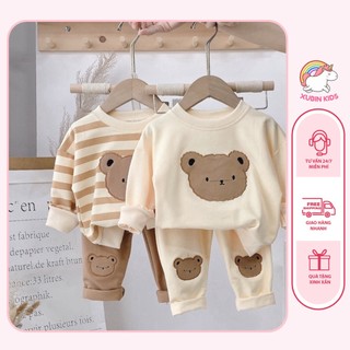 Bộ nỉ gấu style Korea cho bé trai,bé gái, bộ nỉ thu đông