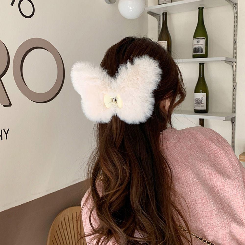 BACK2LIFE Kẹp Tóc Hình Bướm / Cá Mập Phủ Lông Phong Cách Hàn Quốc Ngọt Ngào Thời Trang Cho Nữ