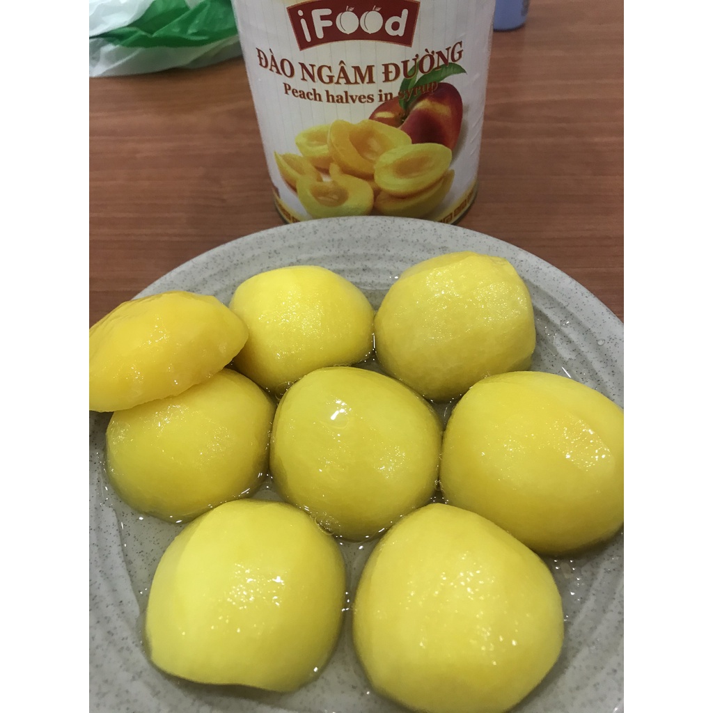 Đào ngâm giòn đóng hộp 850ml dùng pha trà đào