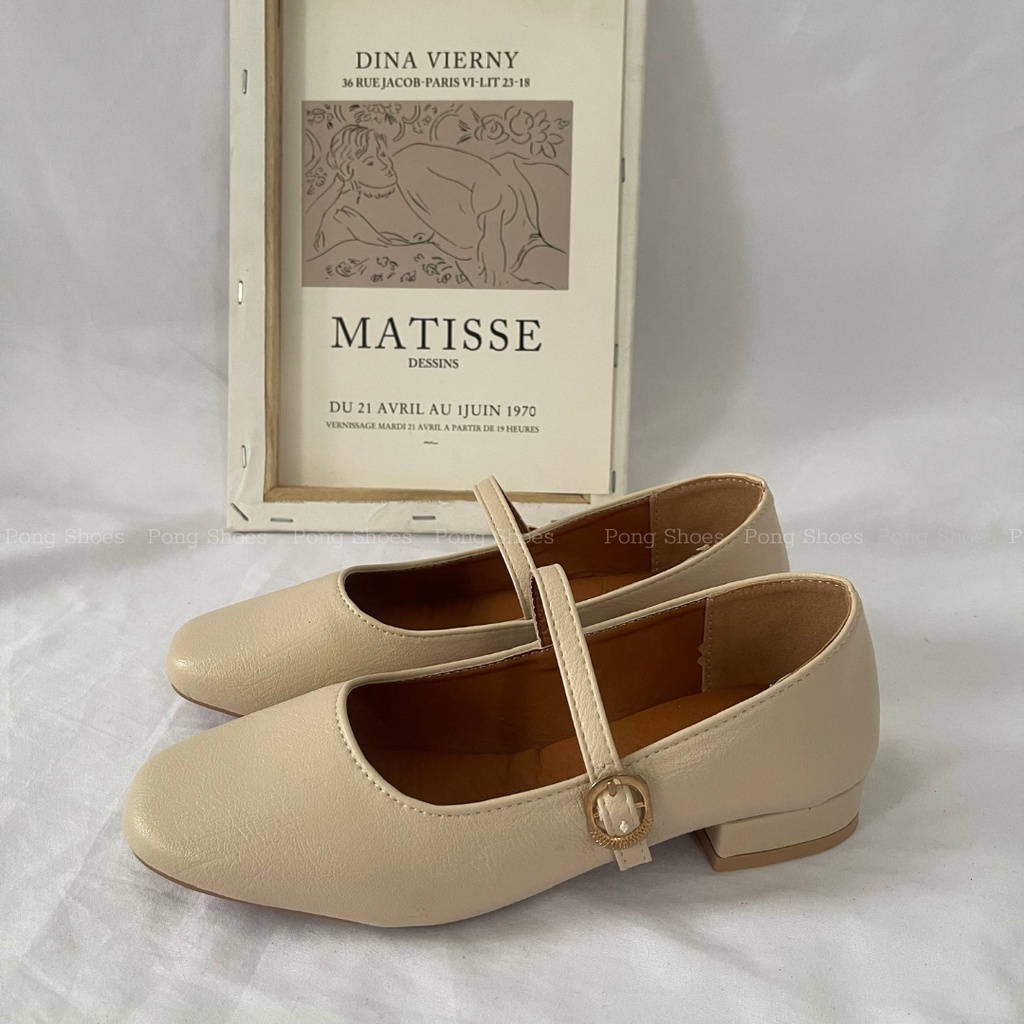 Giày búp bê PongShoes phong cách Ulzzangs màu đen be cổ điển - FULL HỘP Mã 1459