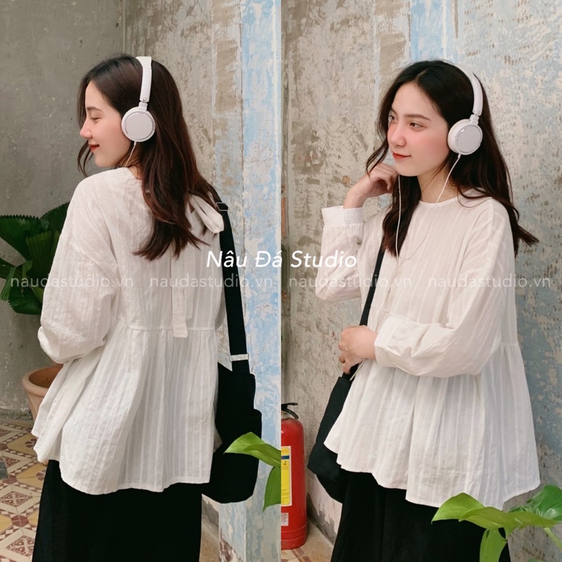 ÁO BABYDOLL BUỘC NƠ SAU LƯNG  - NÂU ĐÁ STUDIO.