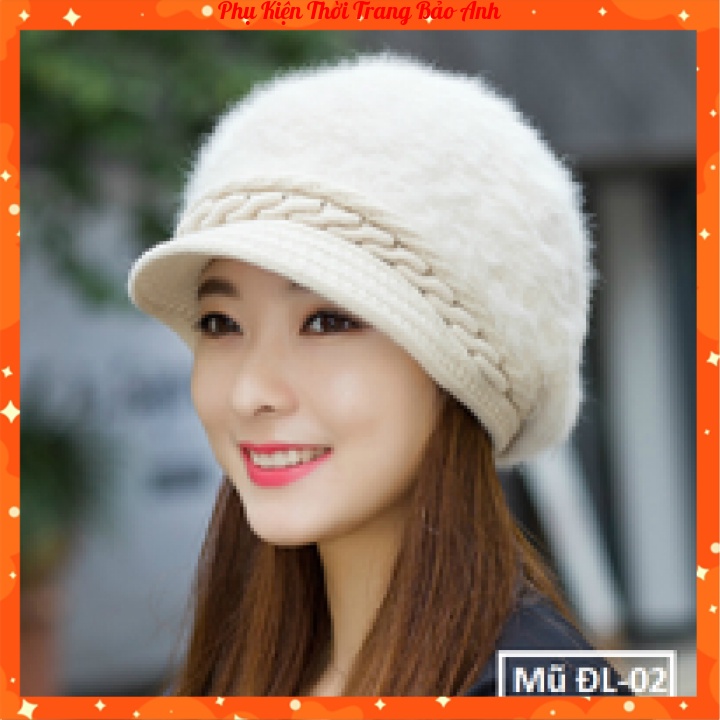 Mũ len lưỡi trai lông thời trang mùa đông nữ