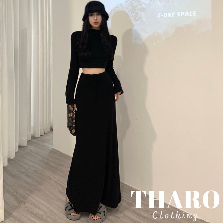 Set Chân Váy Xoè Maxi, Áo Cổ Lọ Tay Dài - Tharo Clothing [SET0003]