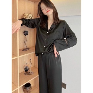 PYJAMA LỤA DÀI TRƠN ĐEN QUẢNG CHÂU XINH