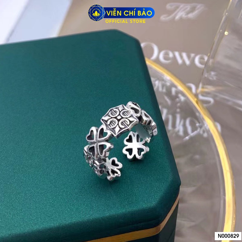 Nhẫn bạc nữ chorme heart cỏ 4 lá chất liệu bạc Thái 925 thời trang phụ kiện trang sức Viễn Chí Bảo N000829