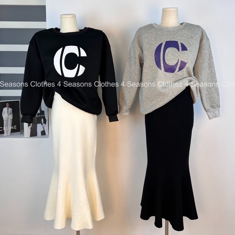 SET ÁO SWEATER IN CHỮ PHỐI CHÂN VÁY ĐUÔI CÁ LEN M37- M49- 4 SEASONS CLOTHES