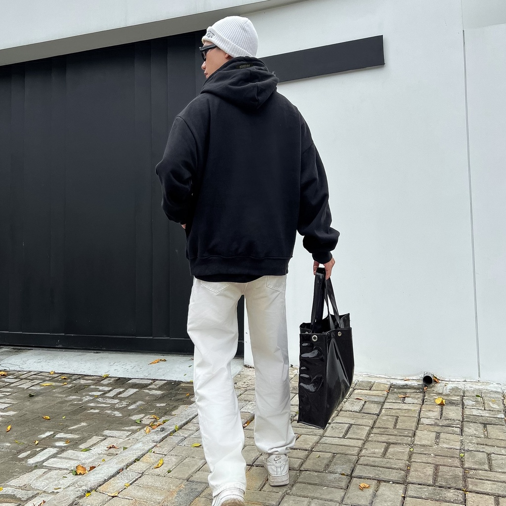 Áo Hoodie đen REW form rộng dành cho cả nam và nữ