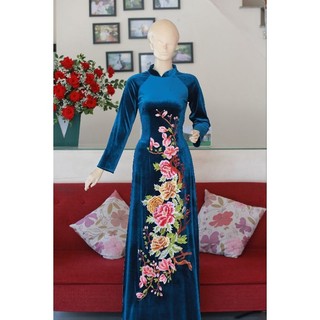 Áo dài nhung thêu cổ 2phân