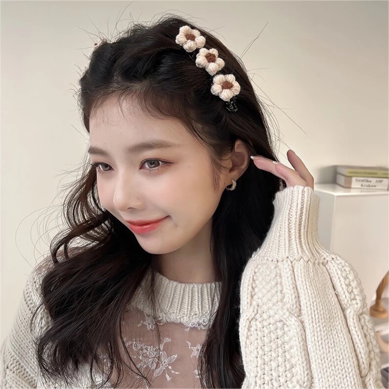 Kẹp Tóc Hoa Lớn Đan Len Màu Tương Phản Phong Cách Hàn Quốc Thời Trang Cho Nữ