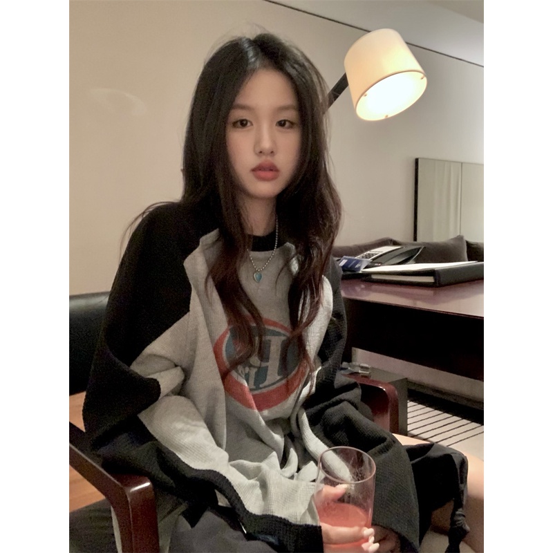 Áo Thun Dài Tay Dáng Rộng Phong Cách Retro Mỹ Cho Nữ