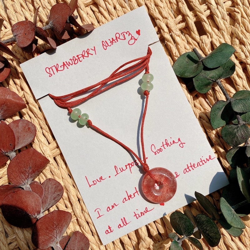 Dây chuyền đá Thiên Nhiên hình Đồng điếu đá Thạch Anh Dâu Xanh, mặt dây Strawberry Quartz đá Năng Lượng