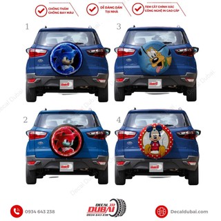 Tem dán trang trí capo ô tô, ốp lốp ecosport hoạt hình dễ thương - dubai care