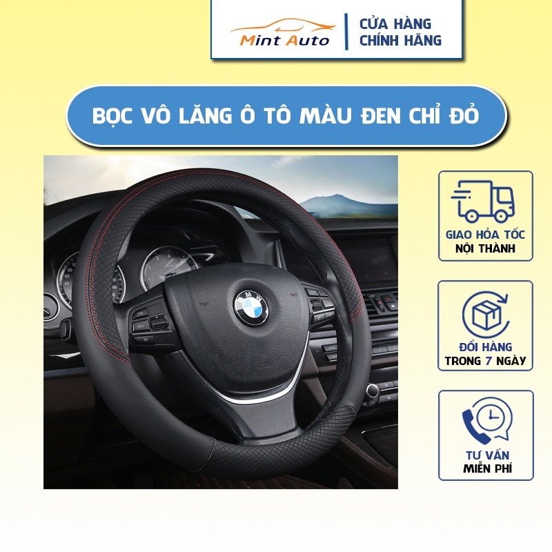 Bọc Vô Lăng Ô Tô Xe Hơi Cao Cấp Êm Ái Mềm Mại Cầm Chắc Tay Size 38cm Màu Đen Chỉ Đỏ