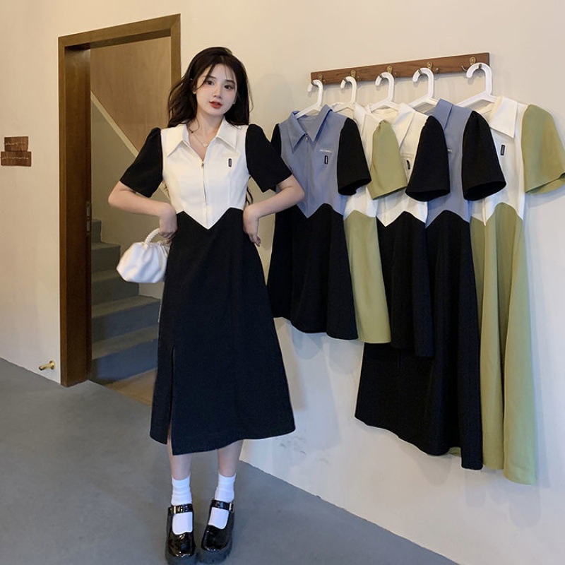 H.A.N STORE Váy đầm khóa ngực cổ polo ngắn dài nhiều màu kiểu mới mùa hè phong cách Hàn Quốc