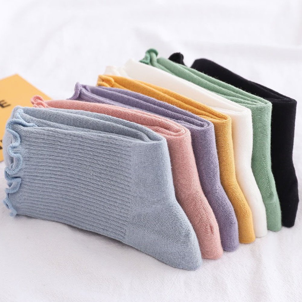 Tất nữ Choobe cổ cao bèo nhún cotton co giãn tốt nhiều màu sắc basic thời trang vintage Hàn Quốc PK25