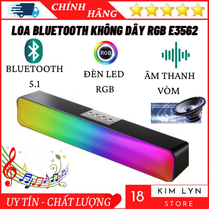 Loa bluetooth không dây RGB E3562, Âm thanh vòm 3D, dùng cho máy tính, điện thoại, có đèn Led cực xịn - BH 12 Tháng