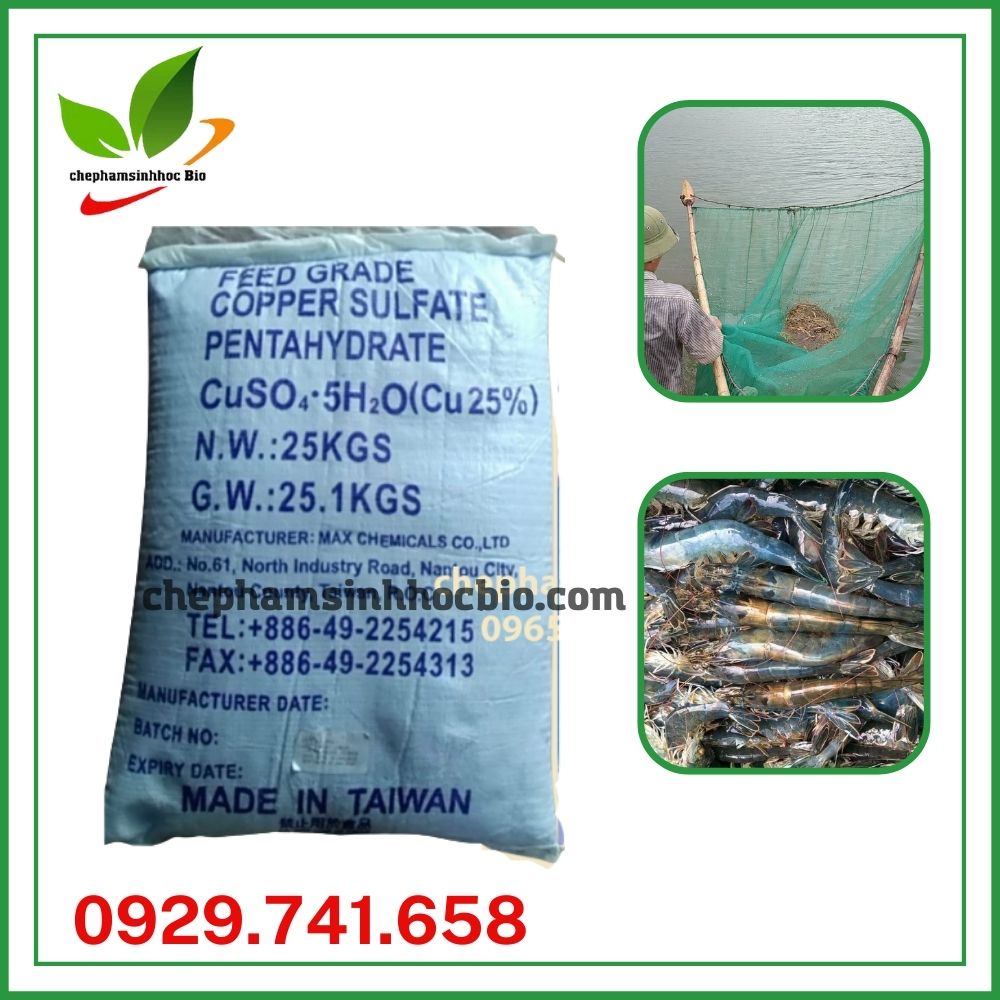 Đồng Sunfat CuSO4.5H2O (Đài Loan) cắt rong rêu tảo, diệt nấm cá, xử lý ao nuôi tôm. Bao 25kg