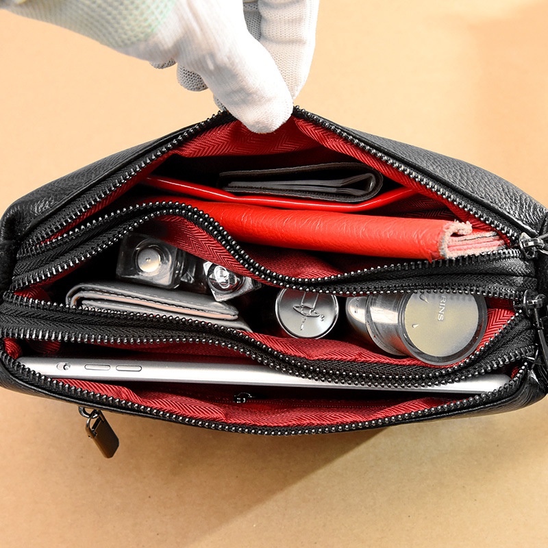 Túi Đeo Chéo Bằng Da Bò Có Khóa Kéo Đơn Giản Cho Nữ